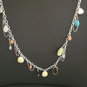 LIA Sophia Long White Chain with Earthtone Stones